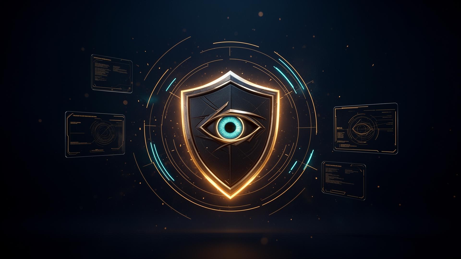 A glowing shield with an eye, representing watchful protection