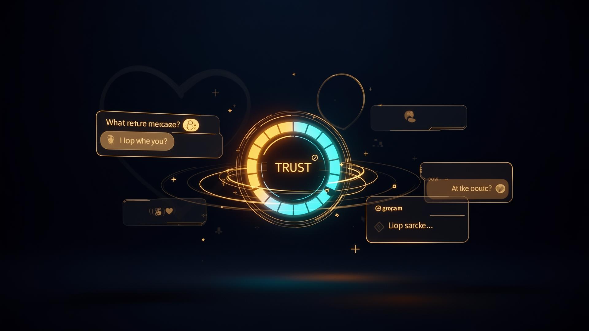 Chat conversation being analysed with a trust meter overlay