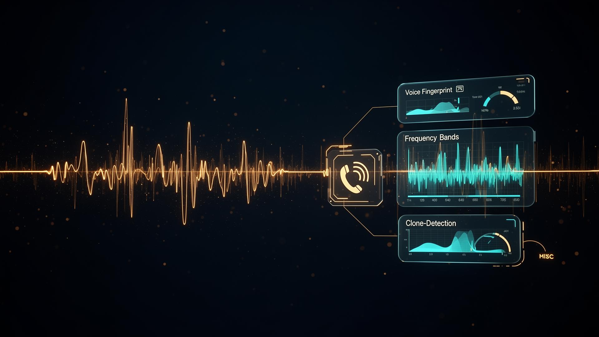 Voice waveform being analysed for AI clone signals